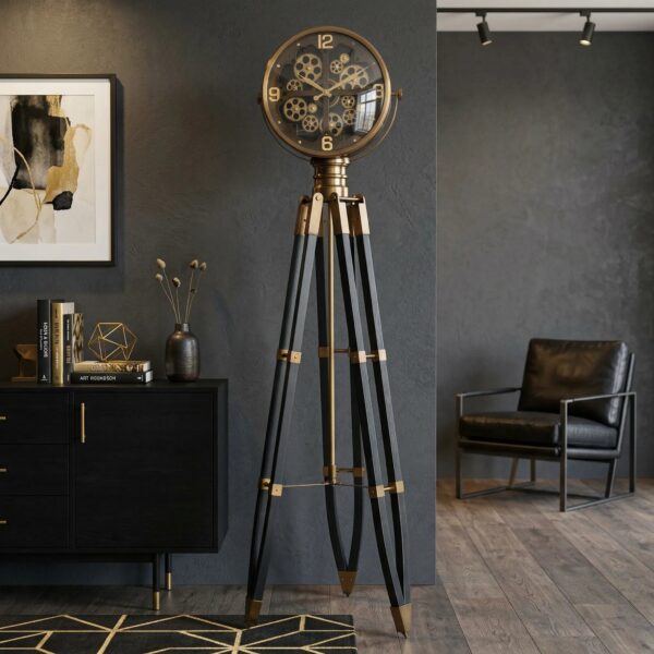 Brass Spotlight Tripod Floor Clock