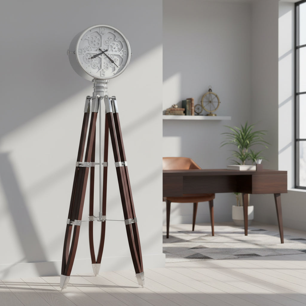 Chrome Spotlight Tripod Floor Clock