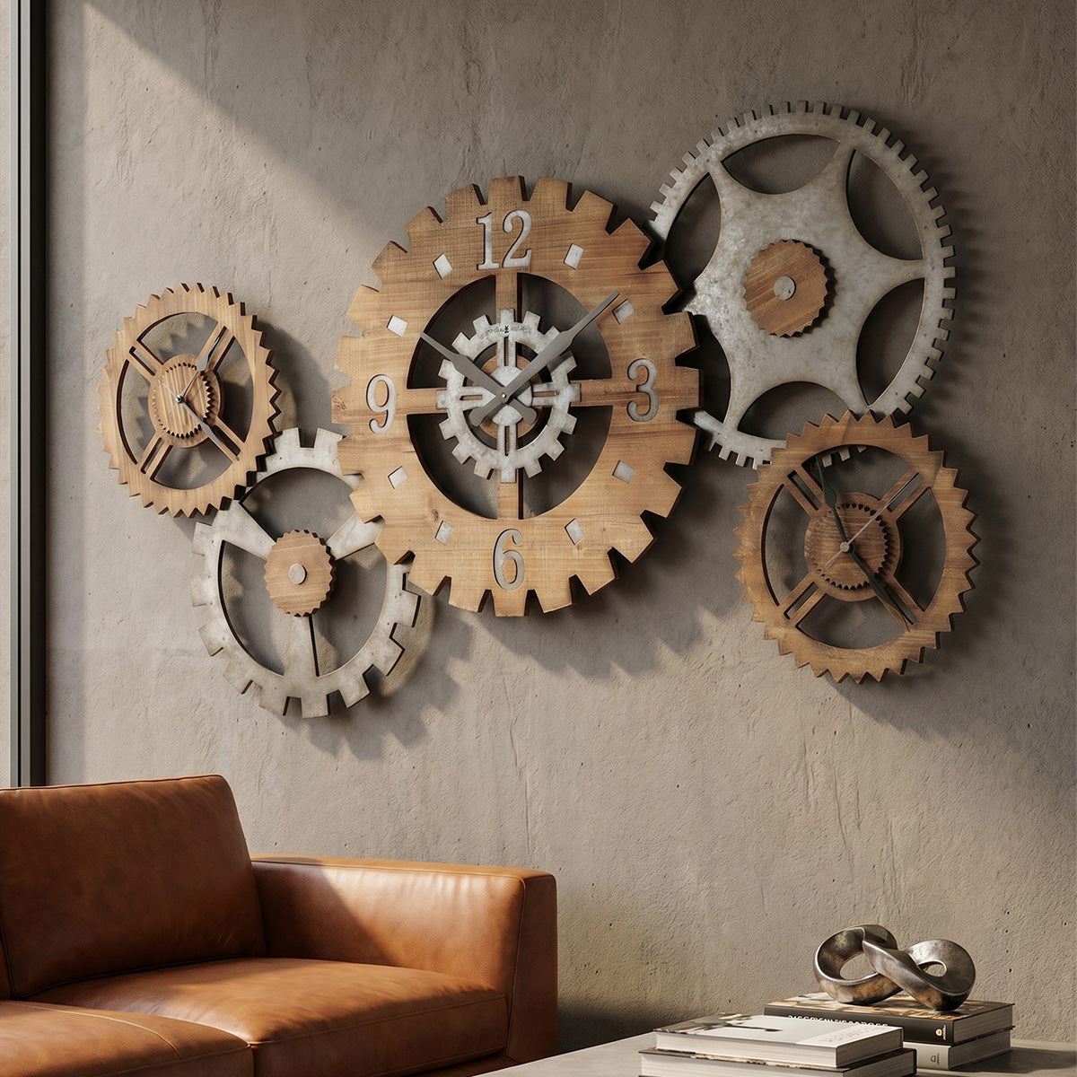 Triple-Time Industrial Gear Wall Clock