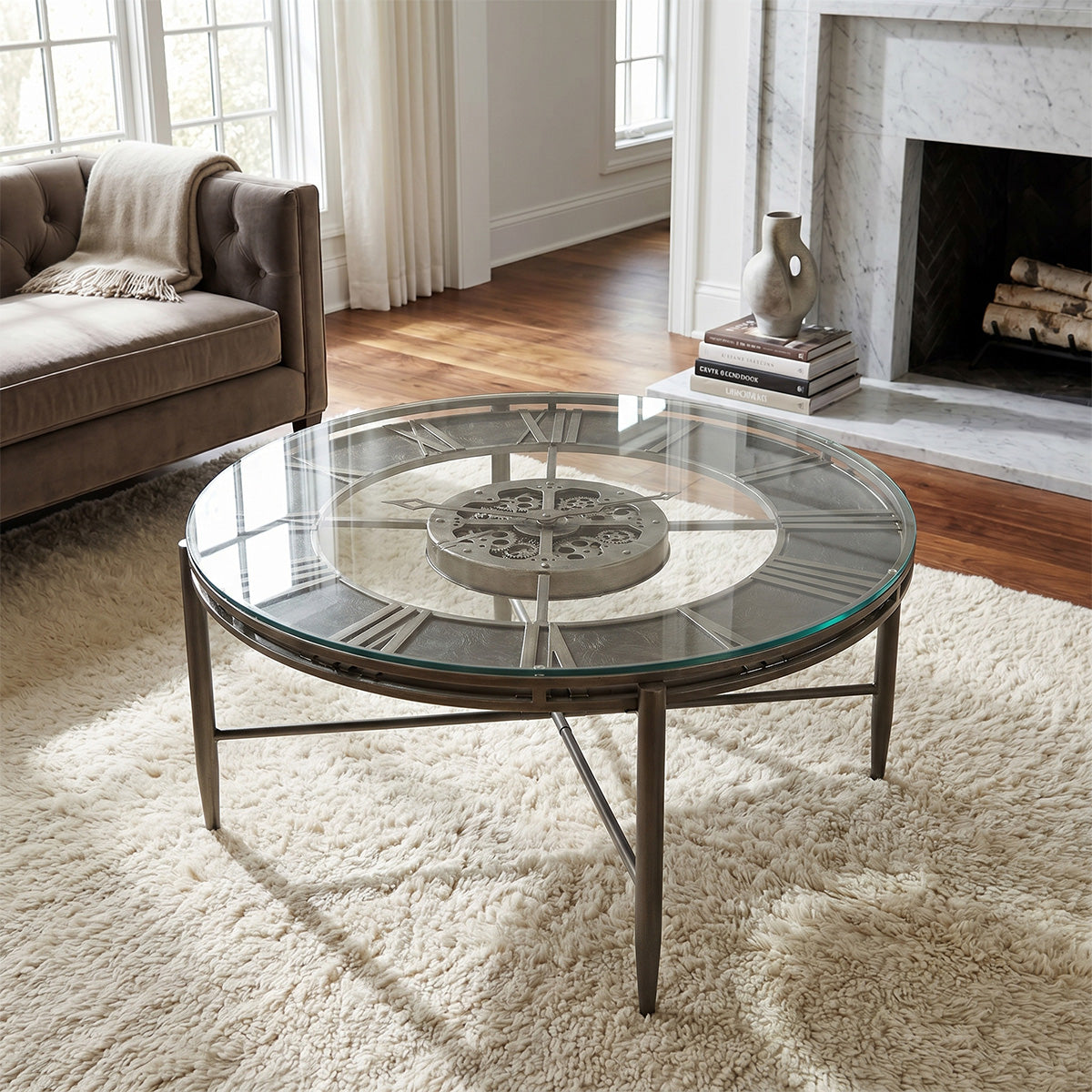 Aged Silver Gear Clock Table