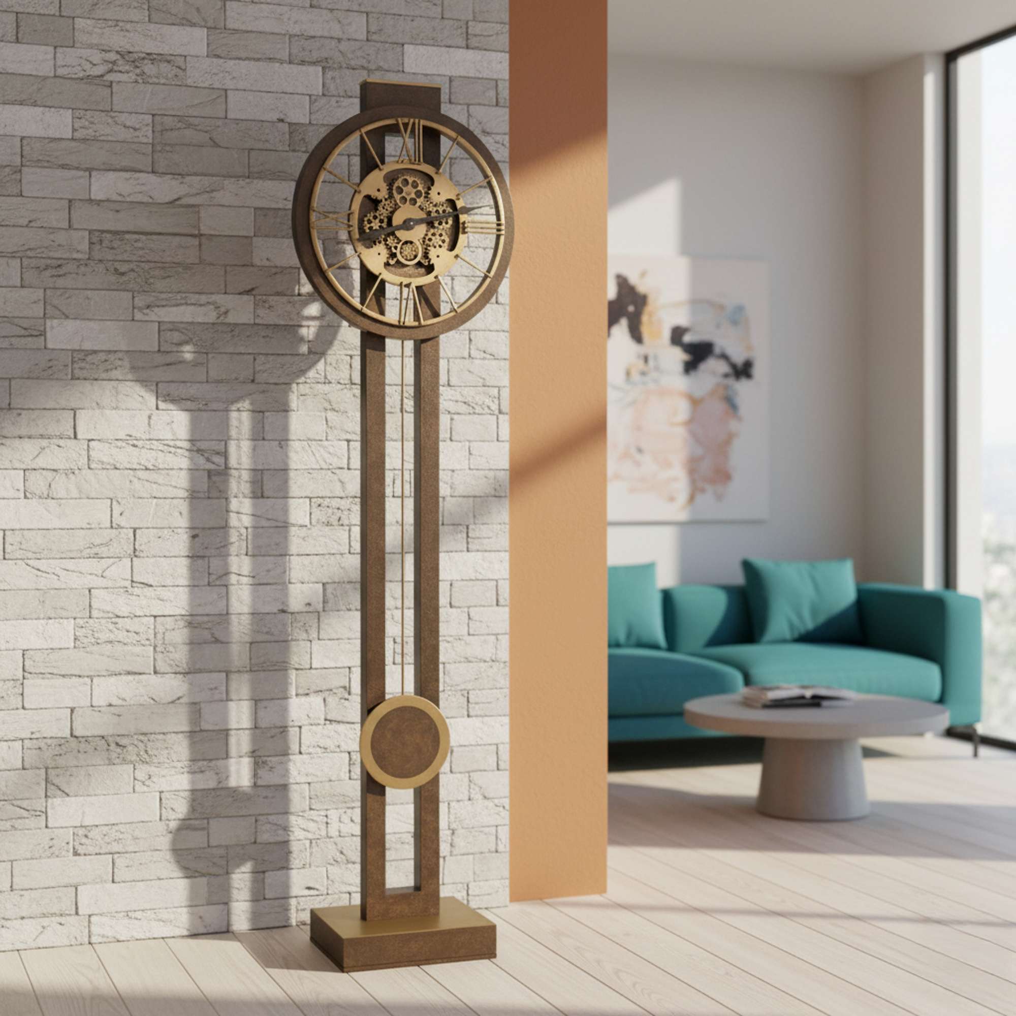 Charcoal Brass Gear Floor Clock