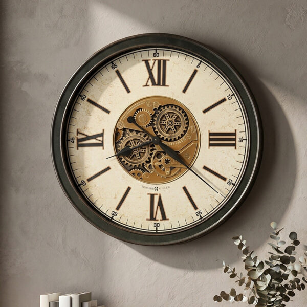 Aged Black Moving-Gear Wall Clock