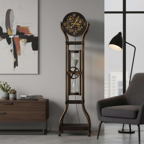 Bronze Hourglass Gear Floor Clock