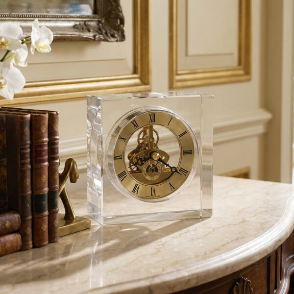 Brass Gear Crystal Table Clock