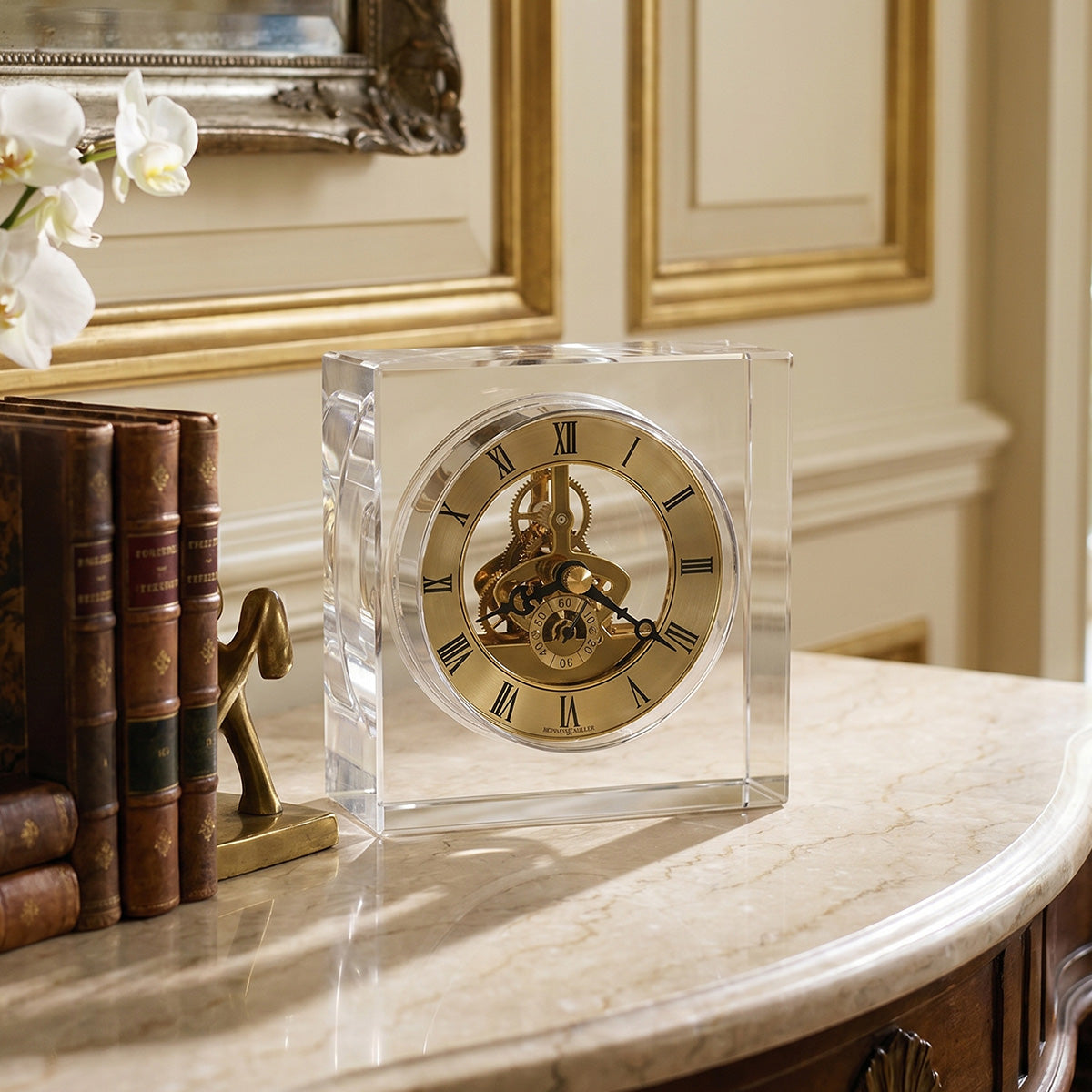 Brass Gear Crystal Table Clock