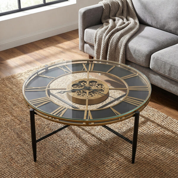 Aged Gold Gear Clock Table