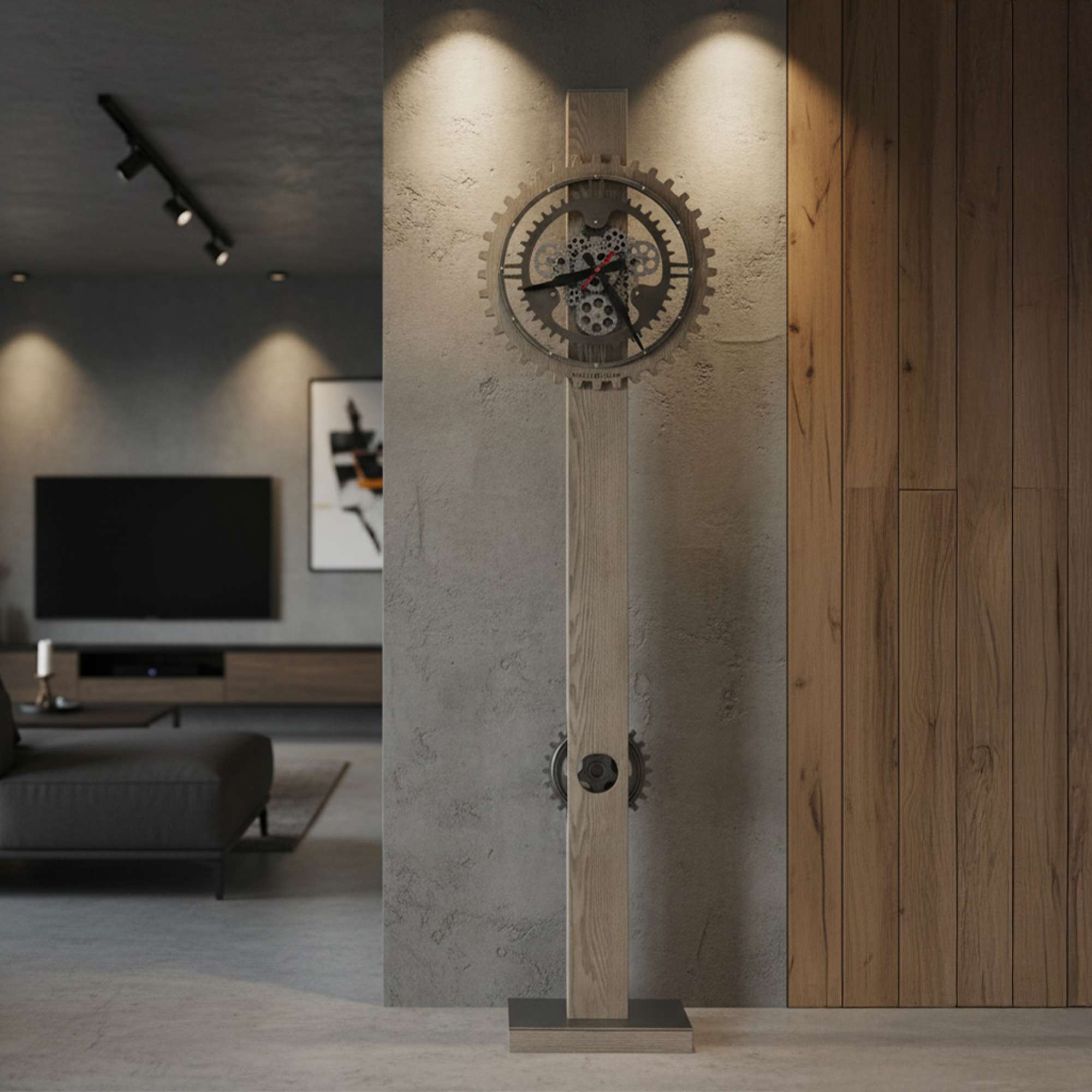 Seaside Gray Gear Floor Clock