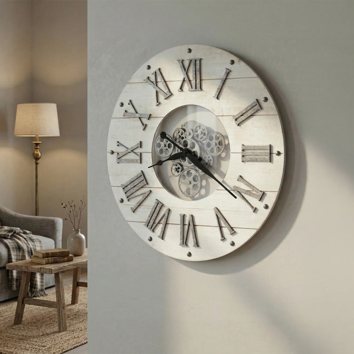 Antique White Gear Gallery Wall Clock