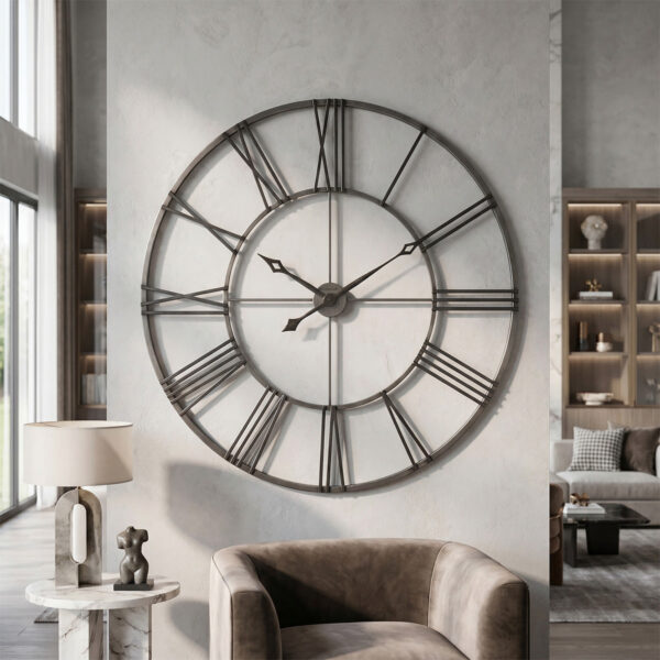 Aged Nickel Open-Frame Wall Clock
