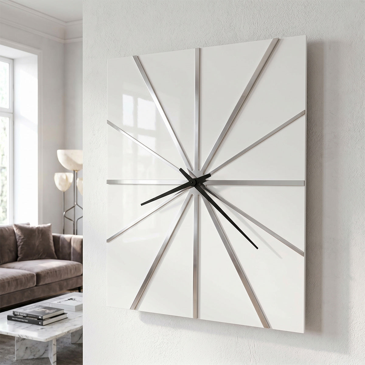 White Starburst Square Wall Clock