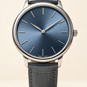 Unisex Minimal Luxury Watch, Blue Dial Leather Strap Stainless Steel Wristwatch