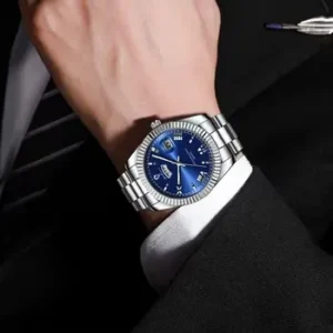 Minimalist Style Men's Fashion Watch with Day and Date Display, Business Stainless Steel Strap, Original Quartz Watch (US Local Stock)