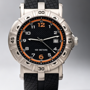 Waterproof Sports Analog Watch, Black‑Orange Dial Rubber Strap Wristwatch